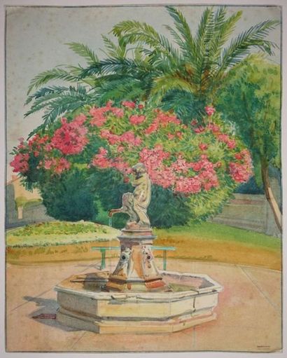 null Tony MINARTZ (1870-1944). 
 Pink laurels in a park, Côte d'Azur.

Watercolour,...