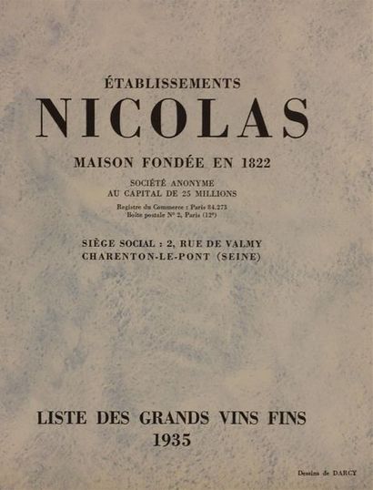 null Établissements NICOLAS.
Six listes des grands vins fins, années 1931 (?), 1932,...