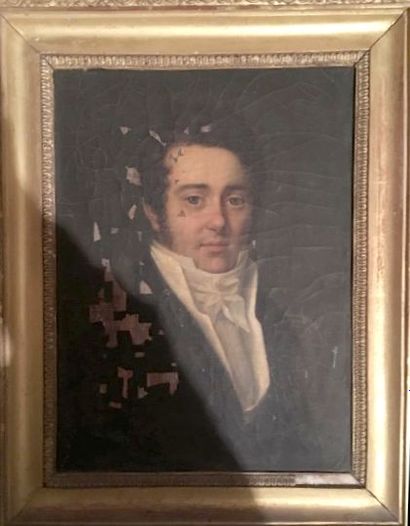 null École française vers 1820-1830.
Portrait d'homme.
Toile.
Manques.
Haut. : 33...