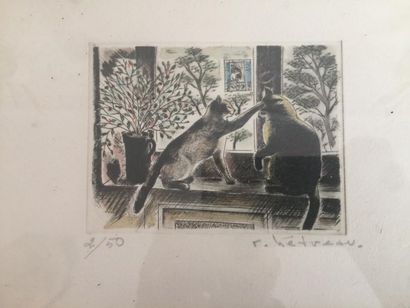 null D'après Rémy HÉTREAU (1913-2001).
Les Chats.
Lithographie.
Tirage justifié 2/50...