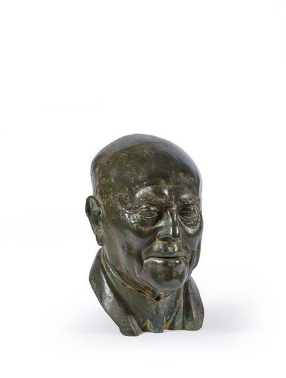 null Louis-Aimé LEJEUNE (1884-1969).
Visage d'homme.
Bronze à patine verte, signé,...