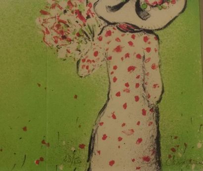 null Jean-Pierre CASSIGNEUL (né en 1935).
Femme au bouquet de fleurs.
Lithographie,...