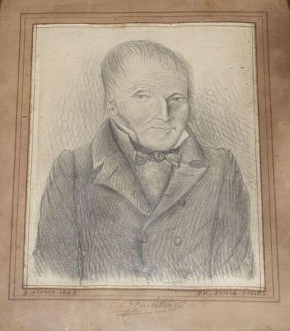 null École française du XIXe siècle.
Portrait d'homme.
Dessin à la mine de plomb,...