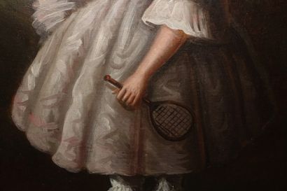 null École française de la fin du XIXe siècle.
La Petite joueuse de badminton. 
Huile...
