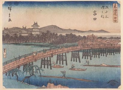 null Utagawa Hiroshige (1797-1858).
Seven chuban yoko-e of the "Tokaido" series,...