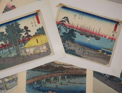 null Utagawa Hiroshige (1797-1858).
Seven chuban yoko-e of the "Tokaido" series,...