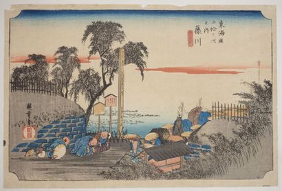 null Utagawa Hiroshige (1797-1858).
Oban yoko-e de la série " Tokaido gojusan tsugi...
