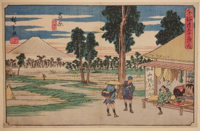 null Utagawa Hiroshige (1797-1858).
Aiban yoko-e de la série " Tokaido gojusan tsugi...