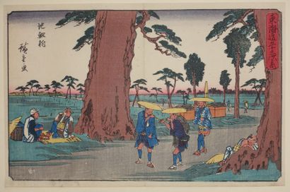 null Utagawa Hiroshige (1797-1858).
Aiban yoko-e de la série " Tokaido gojusan tsugi...