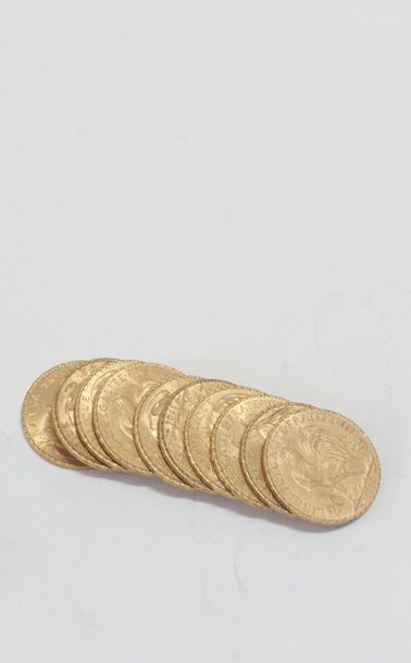 null Dix pièces de 20 FF en or.
Poids : 64,6 g.
# 

Frais acheteurs réduits à 10%...