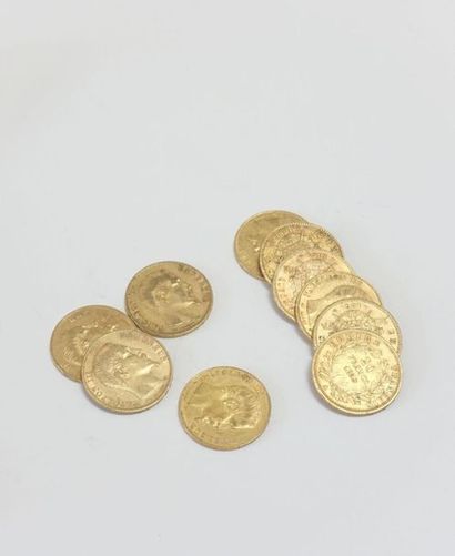 null Dix pièces de 20 FF en or.
Poids : 64,2 g.
#
Frais acheteurs réduits à 10% ...