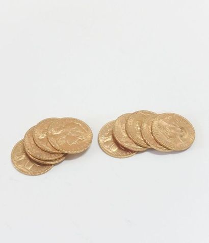 null Dix pièces de 20 FF en or.
Poids : 64,7 g.
#

Frais acheteurs réduits à 10%...