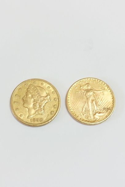 null Deux pièces de 20 Dollars U.S. en or.
Poids : 66,9 g.
#

Frais acheteurs réduits...