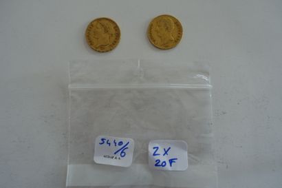 null Deux pièces de 20 francs or.
(Napoléon Ier lauré et non lauré), 1812 et an XII.

Frais...