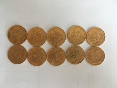 null 10 pièces de 20 F or.
- 6 pièces 1905
- 2 pièces 1906
- 2 pièces 1908

Frais...