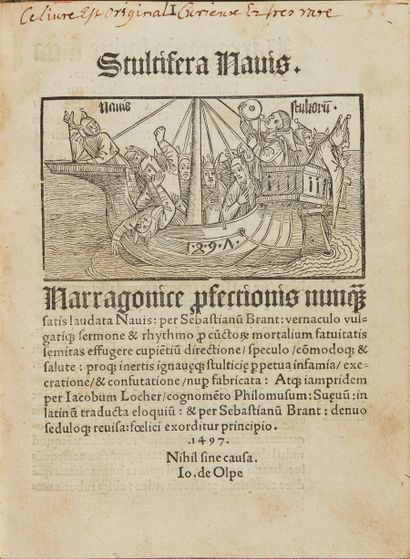 null BRANT Sébastien. Stultifera navis. Bâle, Johann Bergmann de Olpe, 1er mars 1497;...