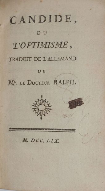null [VOLTAIRE]. Candide, ou l'Optimisme. Traduit de l'allemand de Mr. le Docteur...