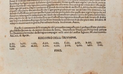 null PÉTRARQUE François. [Trionfi]. Venise, Pelegrino di Pasquali et Domenico Bertocho...