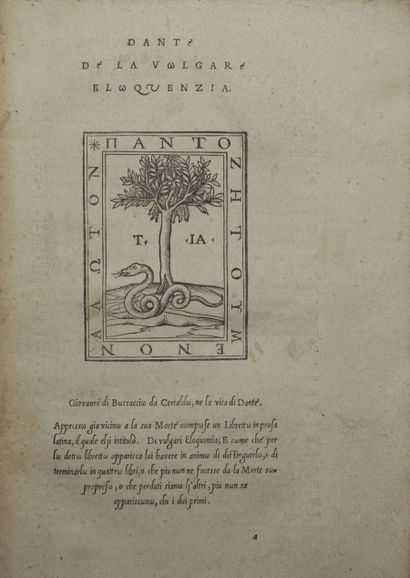 null DANTE. De la volgare eloquenzia. Vicence, Tolomeo Janiculo da Bressa, juin 1529...