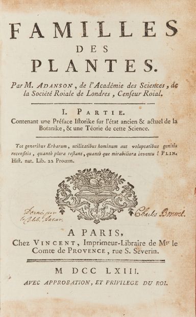 ADANSON Michel. Famille des plantes. Paris,...