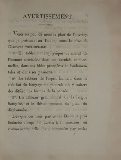 null RIVAROL Antoine de. Discours préliminaire du nouveau dictionnaire de la langue...