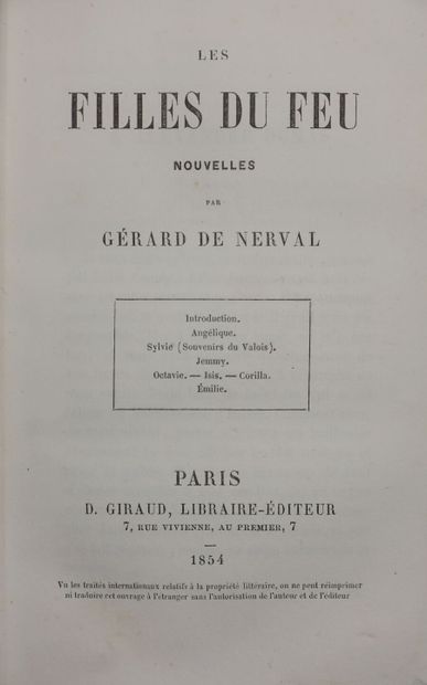 null NERVAL Gérard de. Les Filles du Feu. Nouvelles. Paris, D. Giraud, 1854 ; in-12,...