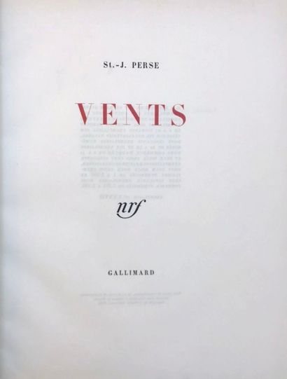 null SAINT-JOHN PERSE. Vents. Paris, Gallimard, 1946 ; très grand in-4, reliure de...