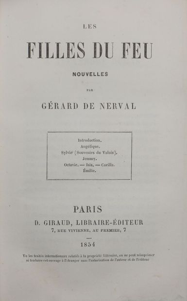 null NERVAL Gérard de. Les Filles du Feu. Nouvelles. Paris, D. Giraud, 1854 ; in-12,...