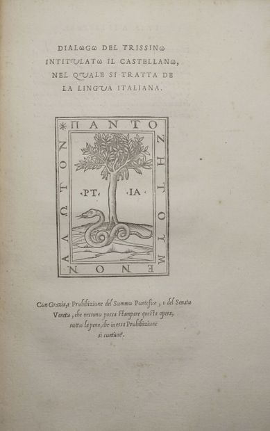 null DANTE. De la volgare eloquenzia. Vicenza, Tolomeo Janiculo da Bressa, June 1529;...