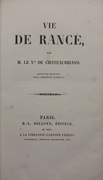 null CHATEAUBRIAND François-René de. Vie de Rancé. Paris, Delloye ; Garnier frères,...