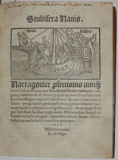 null BRANT Sébastien. Stultifera navis. Bâle, Johann Bergmann de Olpe, 1er mars 1497;...