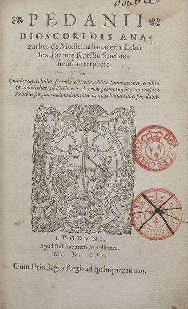 null DIOSCORIDE. De medicinale materia libri sex. Lyon, Balthazard Arnoullet, 1552...