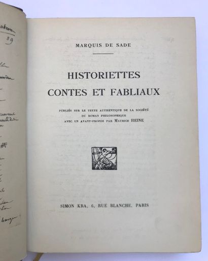 null SADE Donatien-Alphonse-François marquis de. Historiettes. Contes et Fabliaux....