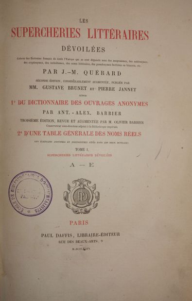 null BARBIER Antoine-Alexandre. Dictionnaire des ouvrages anonymes. Troisième édition,...