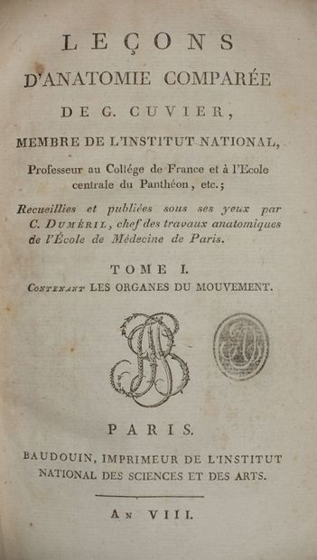 null CUVIER Georges. Leçons d'anatomie comparée. Paris, Beaudouin, 1800-1805 ; 5...