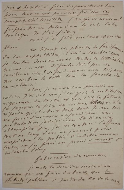  FEYDEAU Ernest. Autograph letter signed to Gustave Flaubert. Trouville, September...
