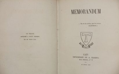 null BARBEY D'AUREVILLY Jules. Mémorandum. Caen, imprimerie de A. Hardel, 1856 ;...