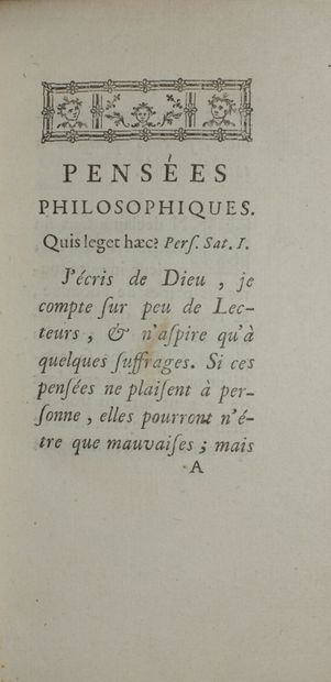 null [DIDEROT Denis]. Pensées philosophiques. La Haye, la Compagnie (des libraires),...