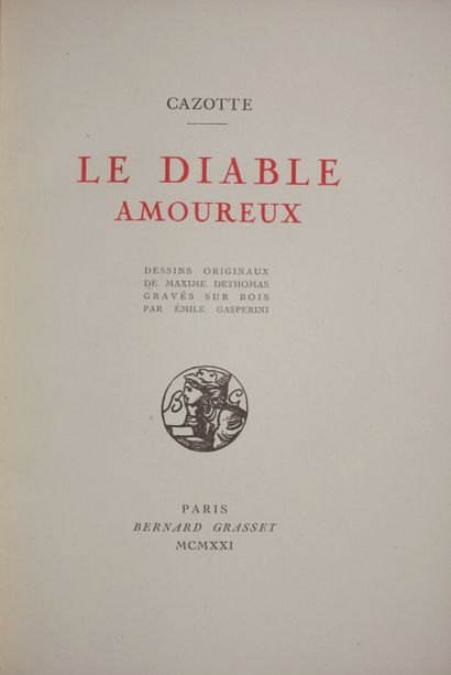 null CAZOTTE Jacques. Le Diable amoureux. Paris, Bernard Grasset, 1921 ; petit in-4,...