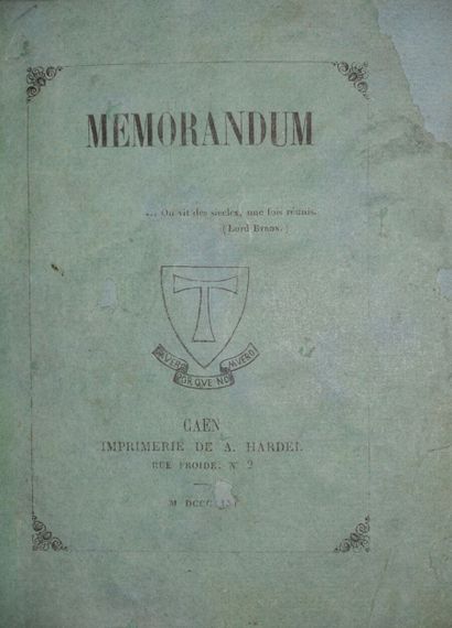 null BARBEY D'AUREVILLY Jules. Mémorandum. Caen, Imprimerie de A. Hardel, 1856 ;...