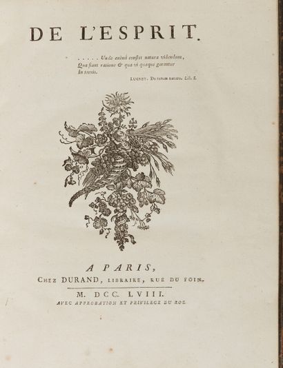 null [HELVETIUS Claude-Adrien]. De l'Esprit. Paris, Durand (Imprimerie Moreau, imprimeur...