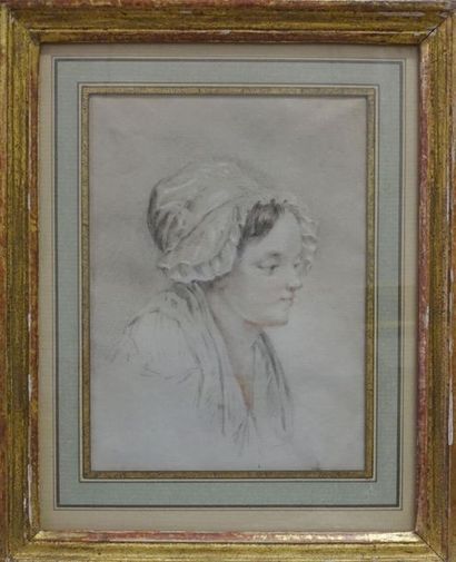 null French school.
Portrait of young woman in bust, in profile.
Three pencil drawings.
Top....