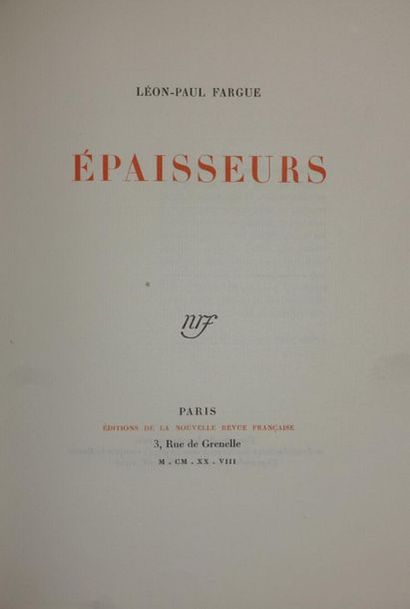 null Léon-Paul Fargue. Vulturne, Suite familière, Épaisseurs.
Trois volumes brochés....