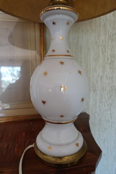 null Lamp base in white opaline glass with a decoration of scattered stars and golden...