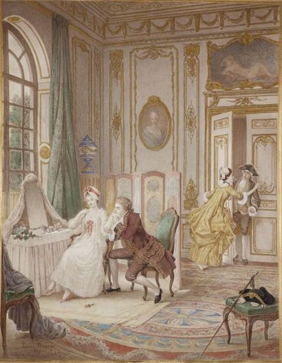 null D'après Lionel PÉRAUX (1871- ?).
Deux couples d'élégants dans un intérieur.
Gravure.
Haut....