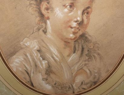 null École française.
Portrait de jeune femme en buste, de profil.
Dessin au crayon...