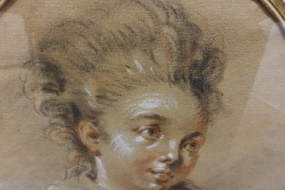 null École française.
Portrait de jeune femme en buste, de profil.
Dessin au crayon...