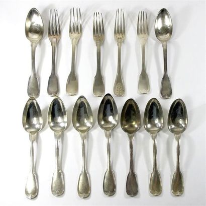 null Silver cutlery set with nine large spoons and five forks, net model 
Different...