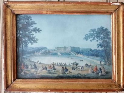 null French school.
View of the Palace of Versailles.
Gouache.
On the back, on the...