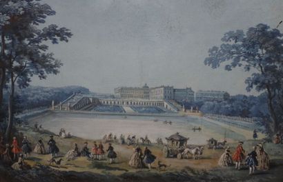 null French school.
View of the Palace of Versailles.
Gouache.
On the back, on the...